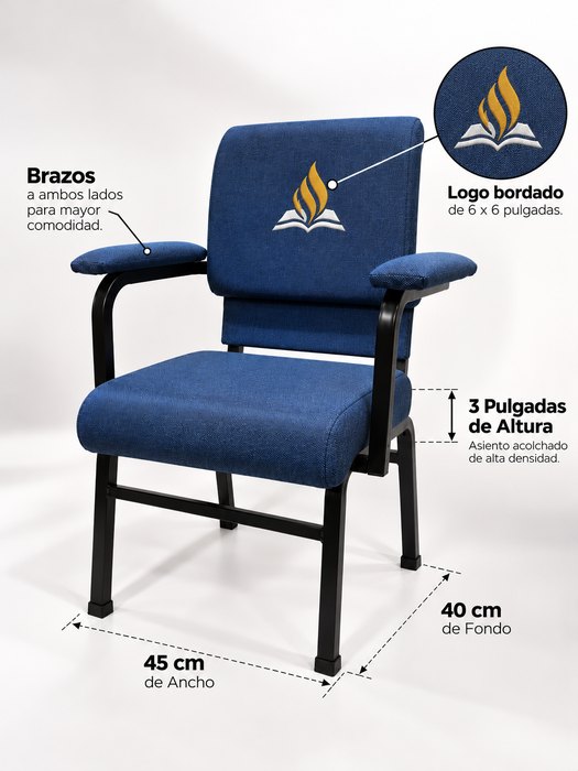Silla para iglesia o auditorio con brazos y bordado